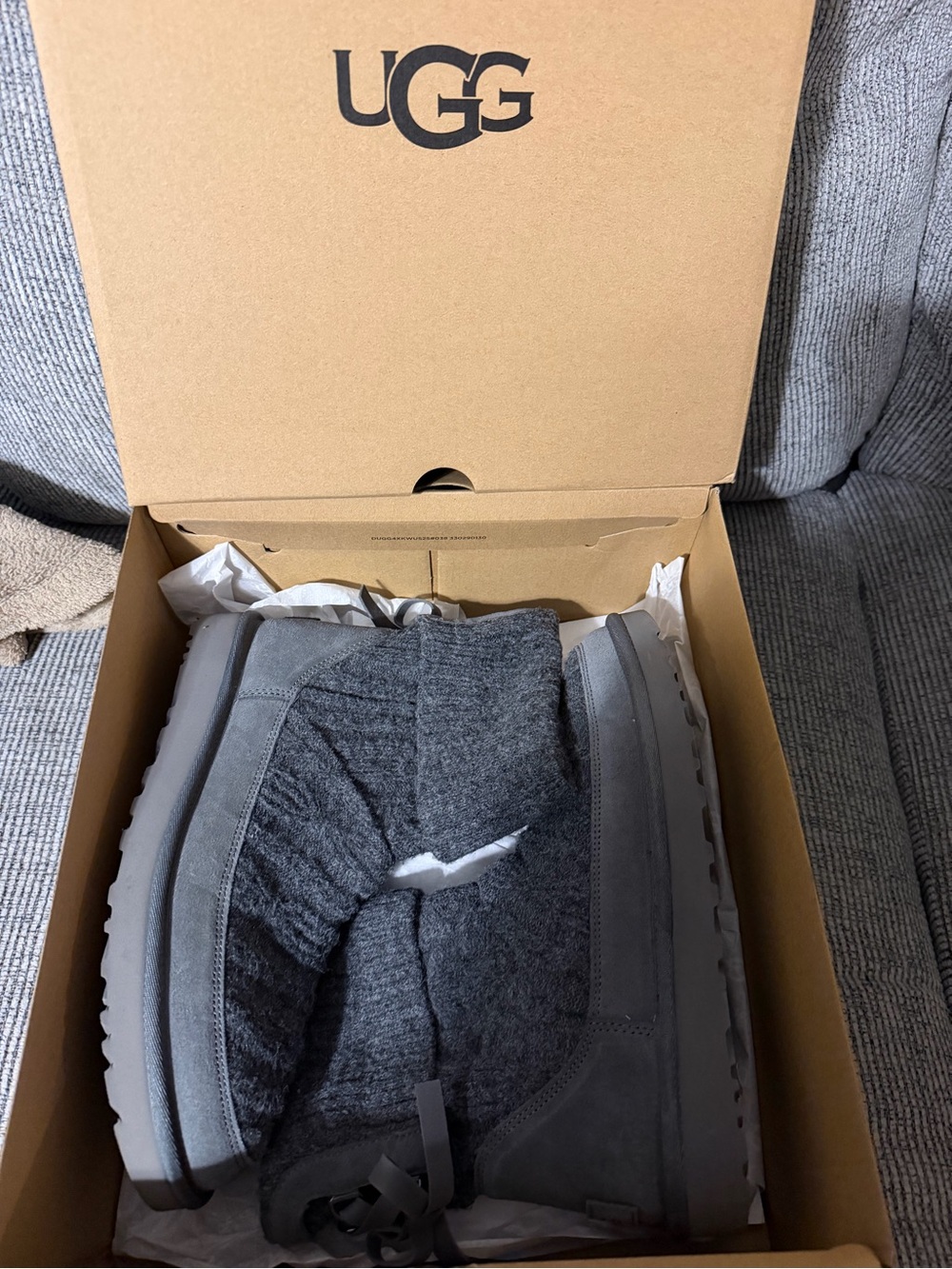UGG Gray Knit Suede-Trim mini Booties